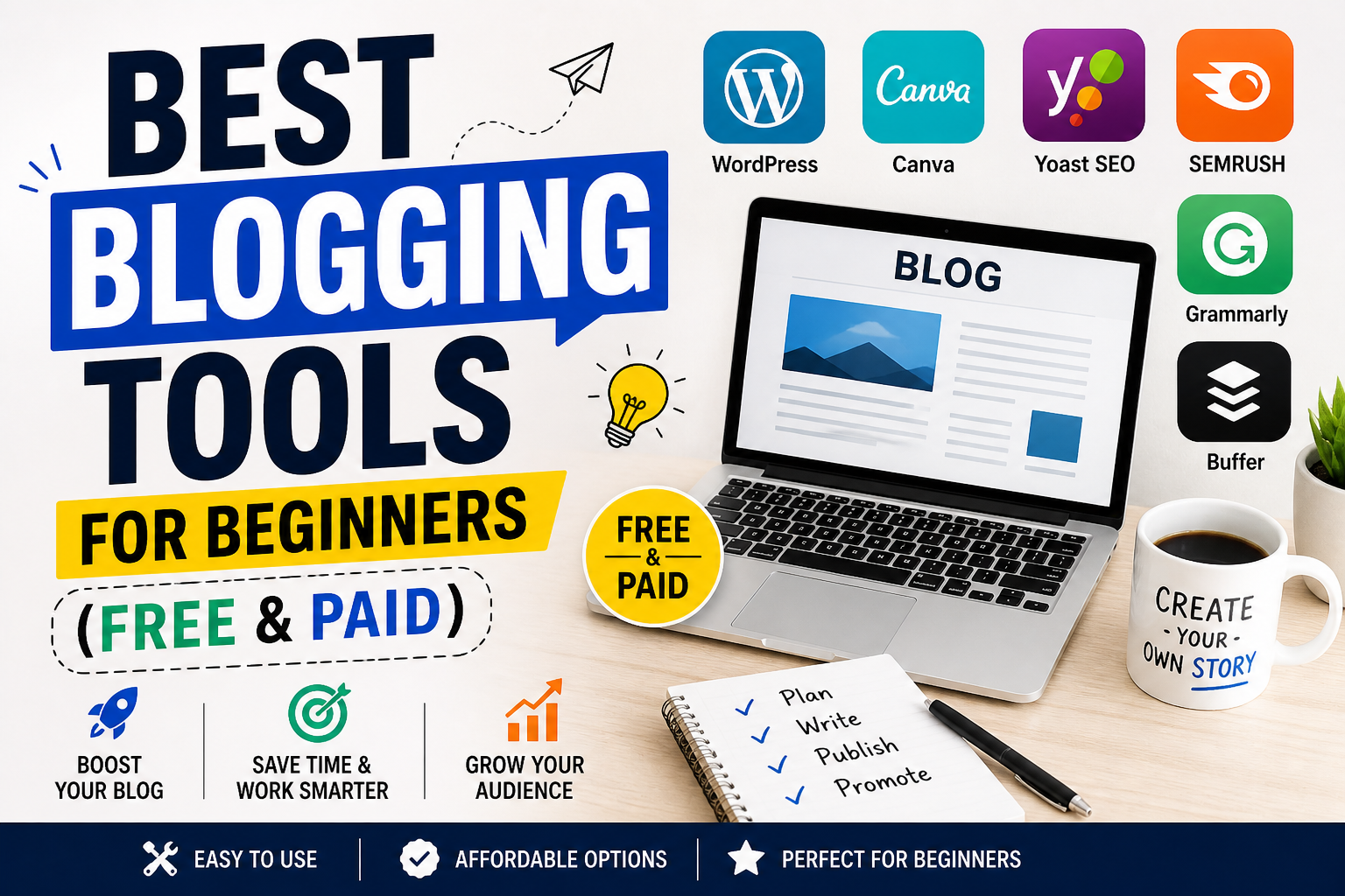 Top 10 Best Blogging Tools for Beginners (Free & Paid)